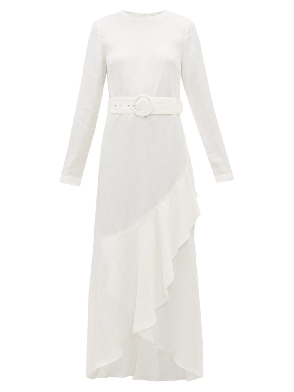 SIR the Label White Linen Maxi Dress NWT S 6 Asymmetric Ruffle Belt Net-a-Porter